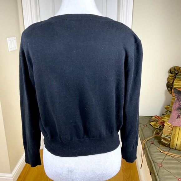 Karl Lagerfeld Cardigan Sweater Lace Front Pearl Buttons Black (L) - Picture 3 of 8